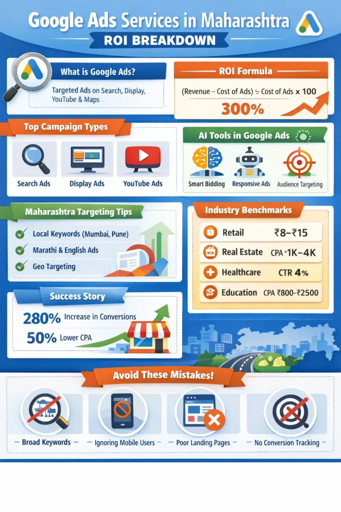 Infographic image for Google Ads Services in Maharashtra | Complete ROI Guide (2026)