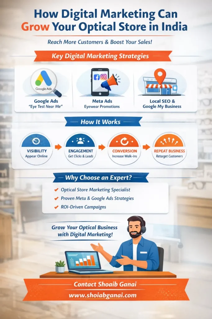 This is the infographic image for How Digital Marketing Can Grow Your Optical Store in India