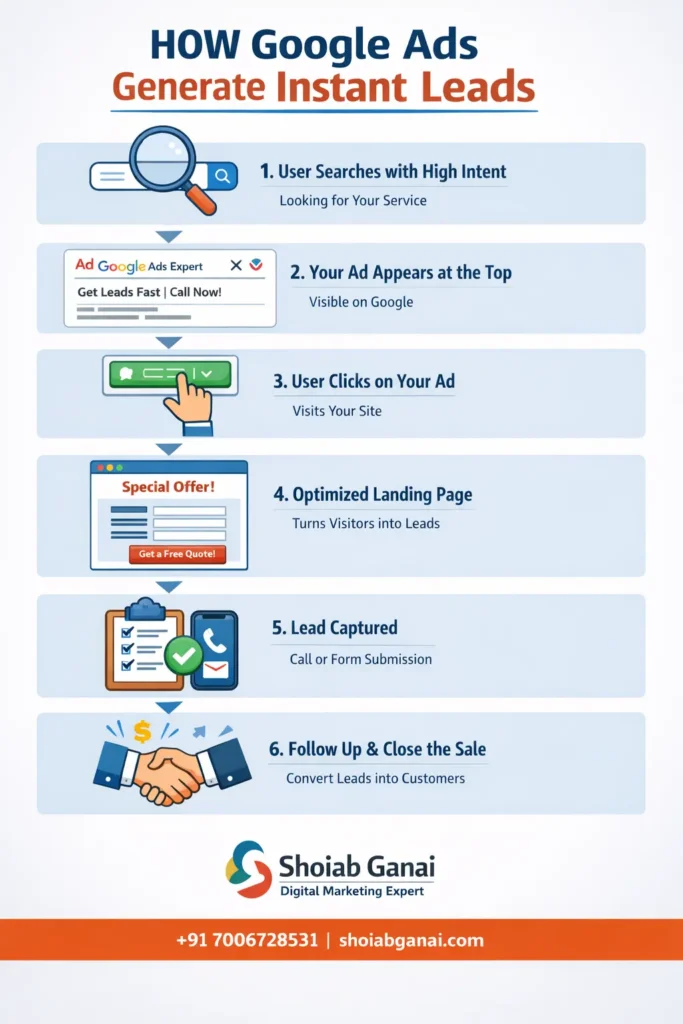 Infographic image for how google ads can generate instant leads