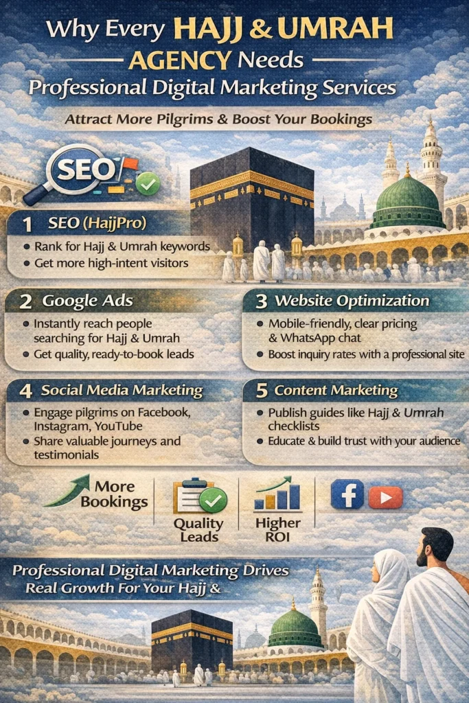 This is the info graphics for why every hajj & umrah agency needs professional digital marketing services