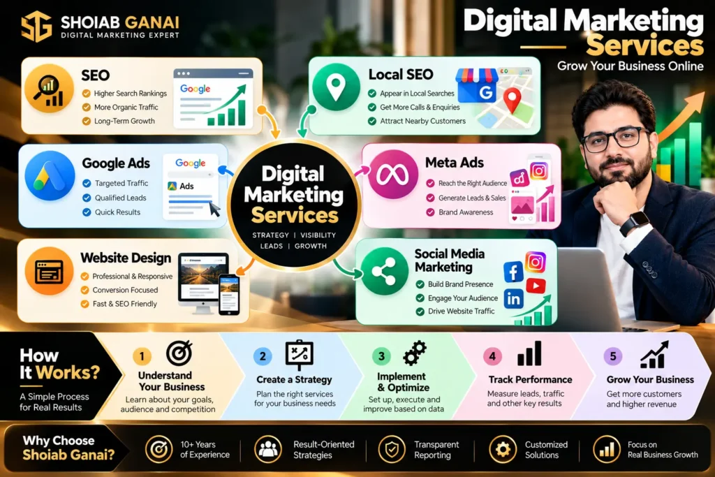 Digital Marketing Services: Strategies to Grow Your Business Online This the infographic image for digital marketing services banner
